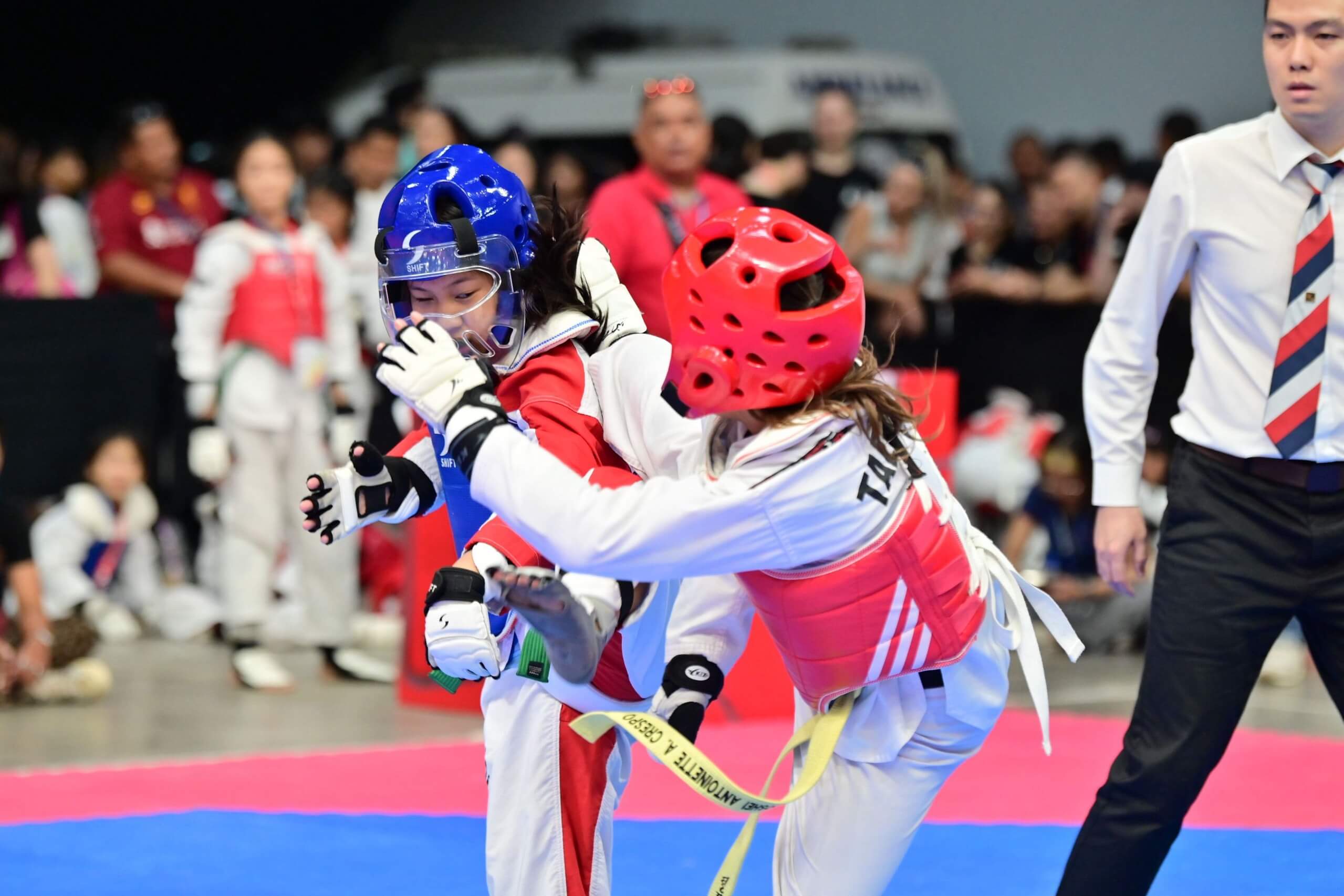 Taekwondo athlete captured during competition